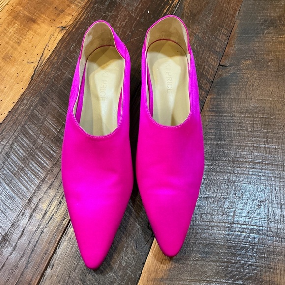 Kiki Price Babouche Heels Fire Pink Satin Pointed Toe Pumps  Made in Italy - Picture 4 of 11
